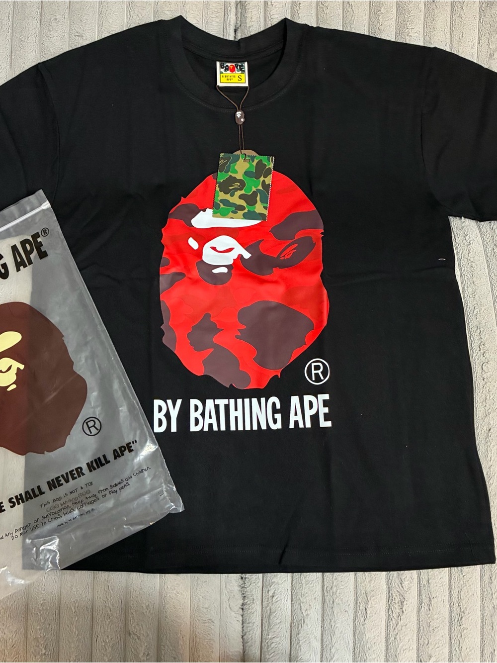 Mens Black T-Shirt with Red Camo Ape Logo